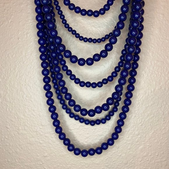 Navy Blue Necklace Statement Multi-Strand Acrylic Beads Long - Picture 2 of 5